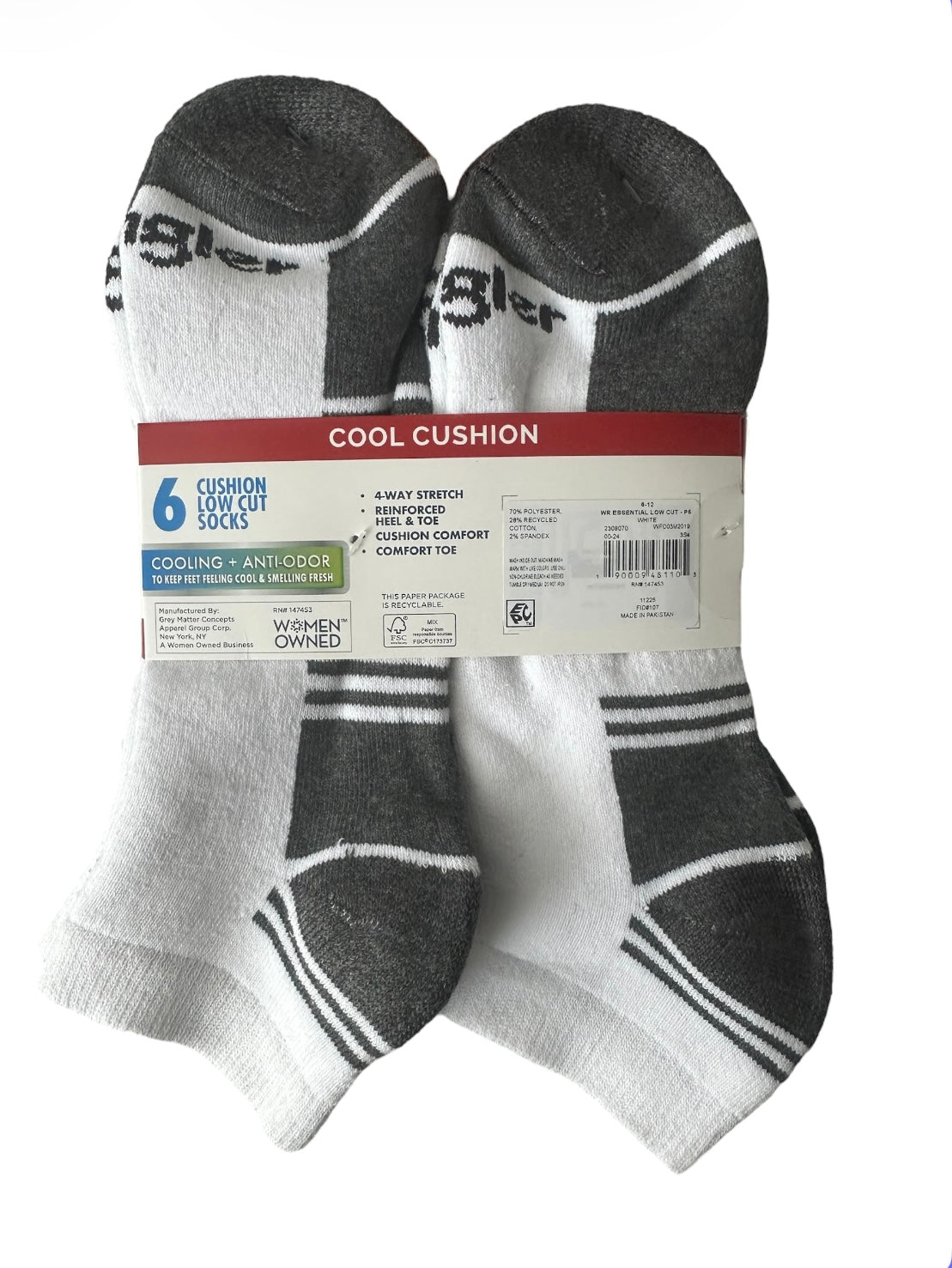 Wrangler Essential Cool Comfort Low Cut Socks – 6 Pack, White