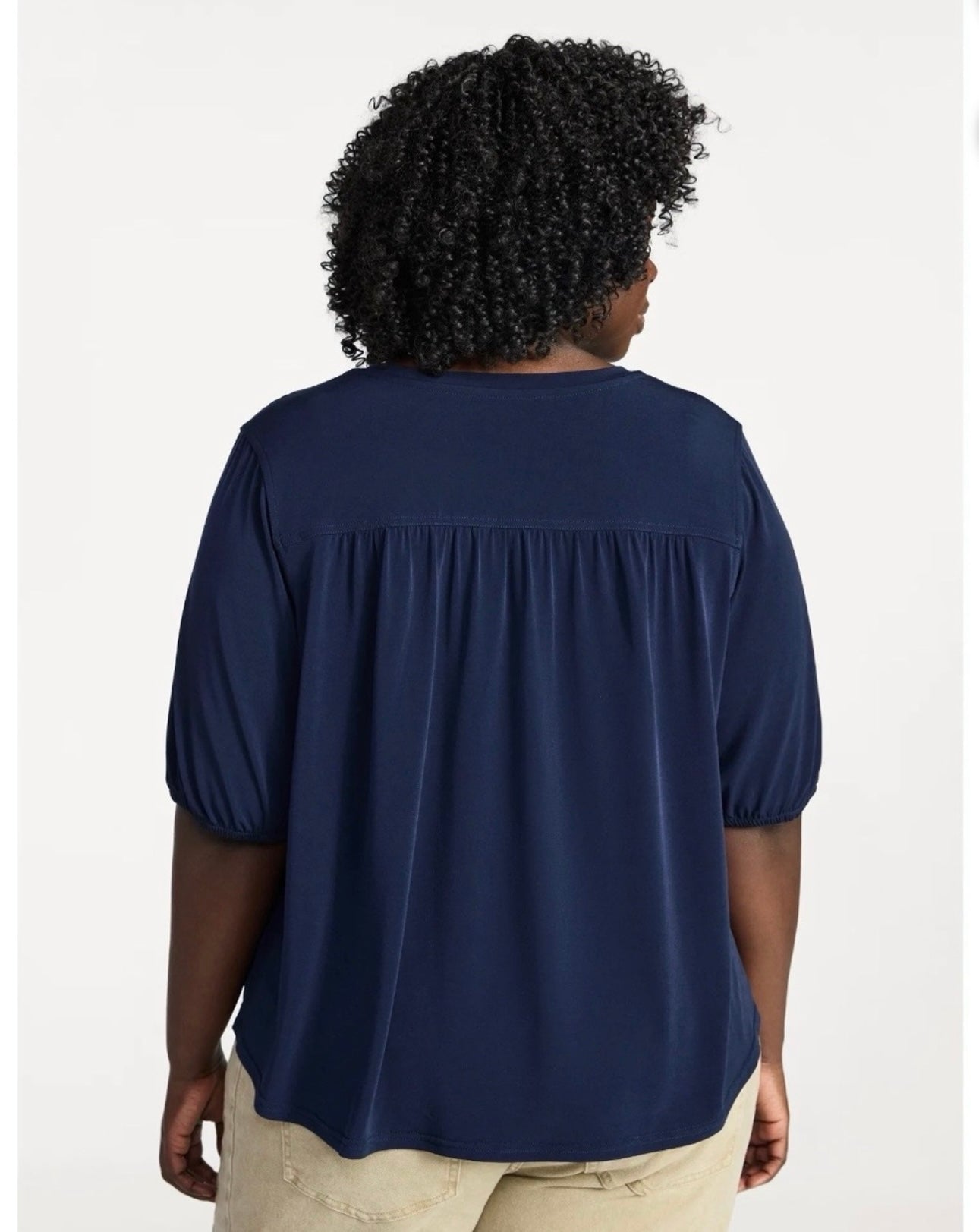 Terra & Sky Women's Plus Size V Neck Tee with Elbow Sleeves