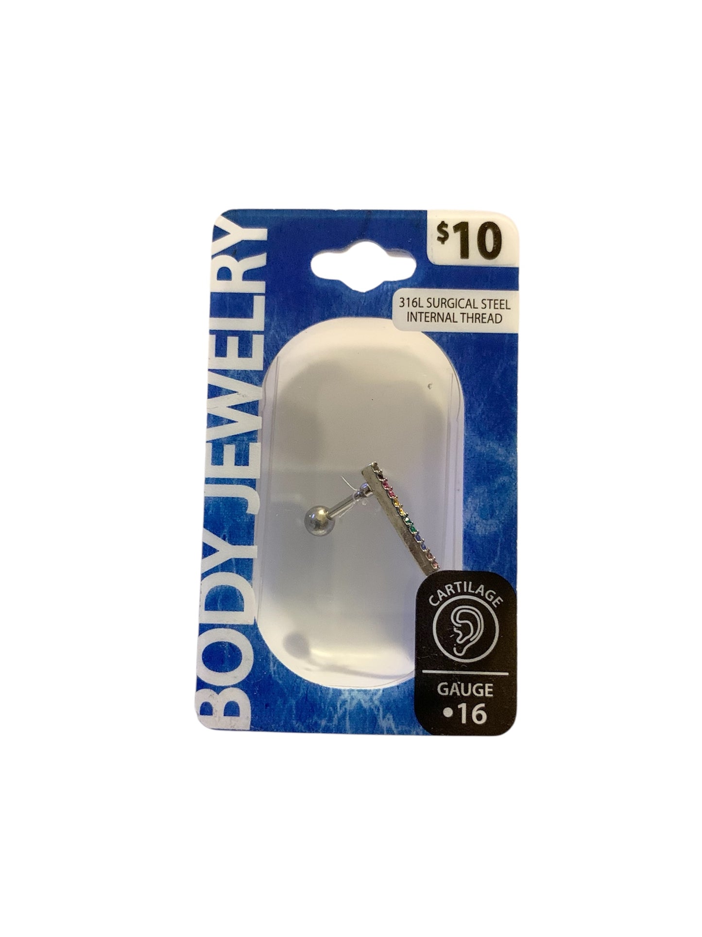 Body Jewelry Stainless Steel 20 G Crystal Rainbow Bar Cartilage