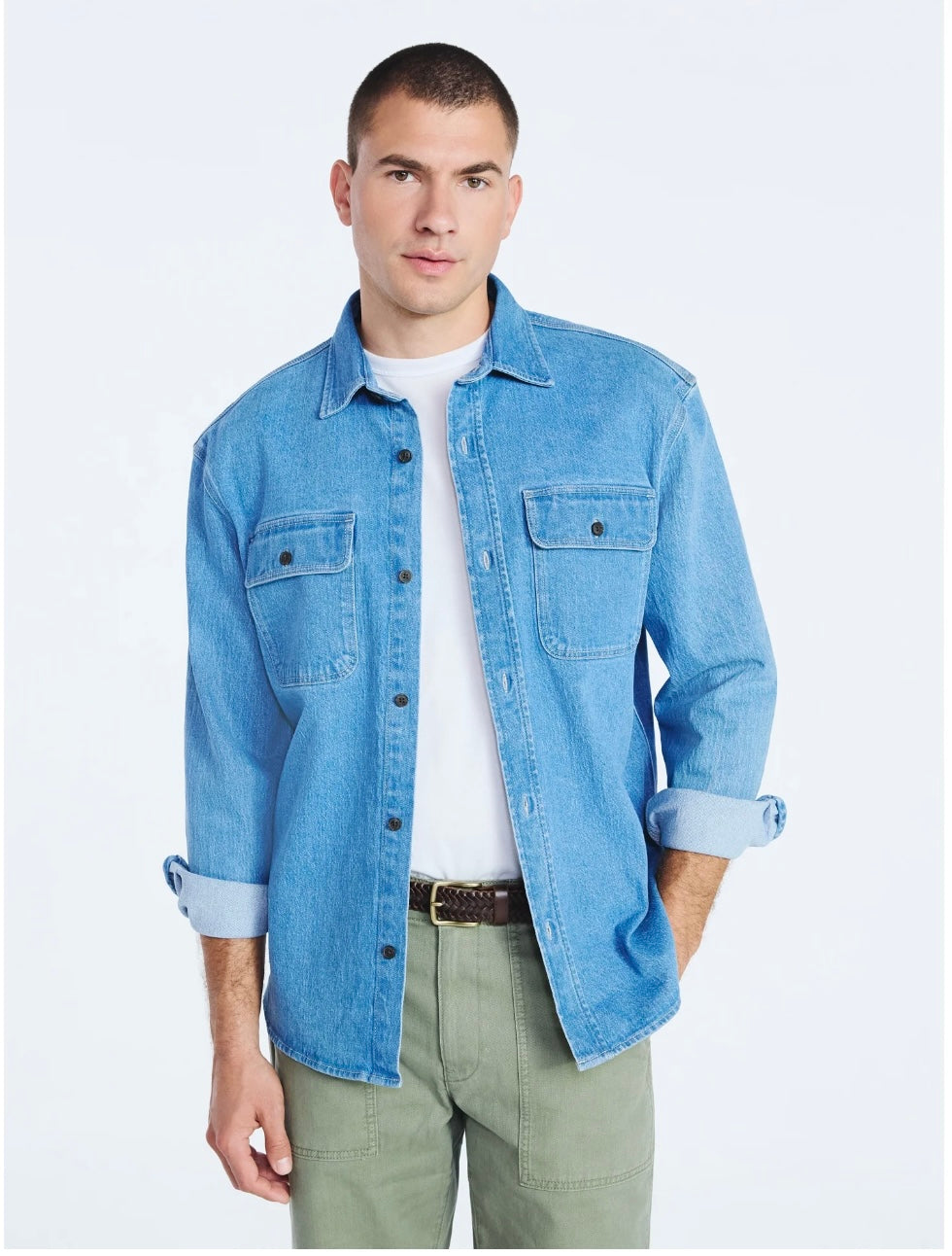Free Assembly Men's Heavyweight Denim Overshirt with Long Sleeves