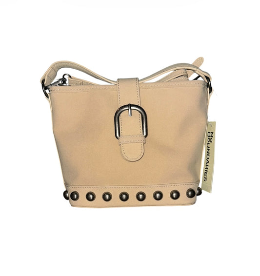 No Boundaries Studded Faux Suede Bucket Bag Beige Crossbody