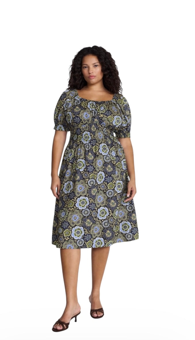 Women’s Plus Smocked Cotton Midi Dress with Short Puff Sleeves from Terra & Sky
