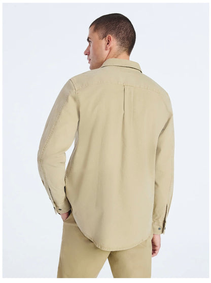 Free Assembly Men's Two Pocket Woven Shirt with Long Sleeves