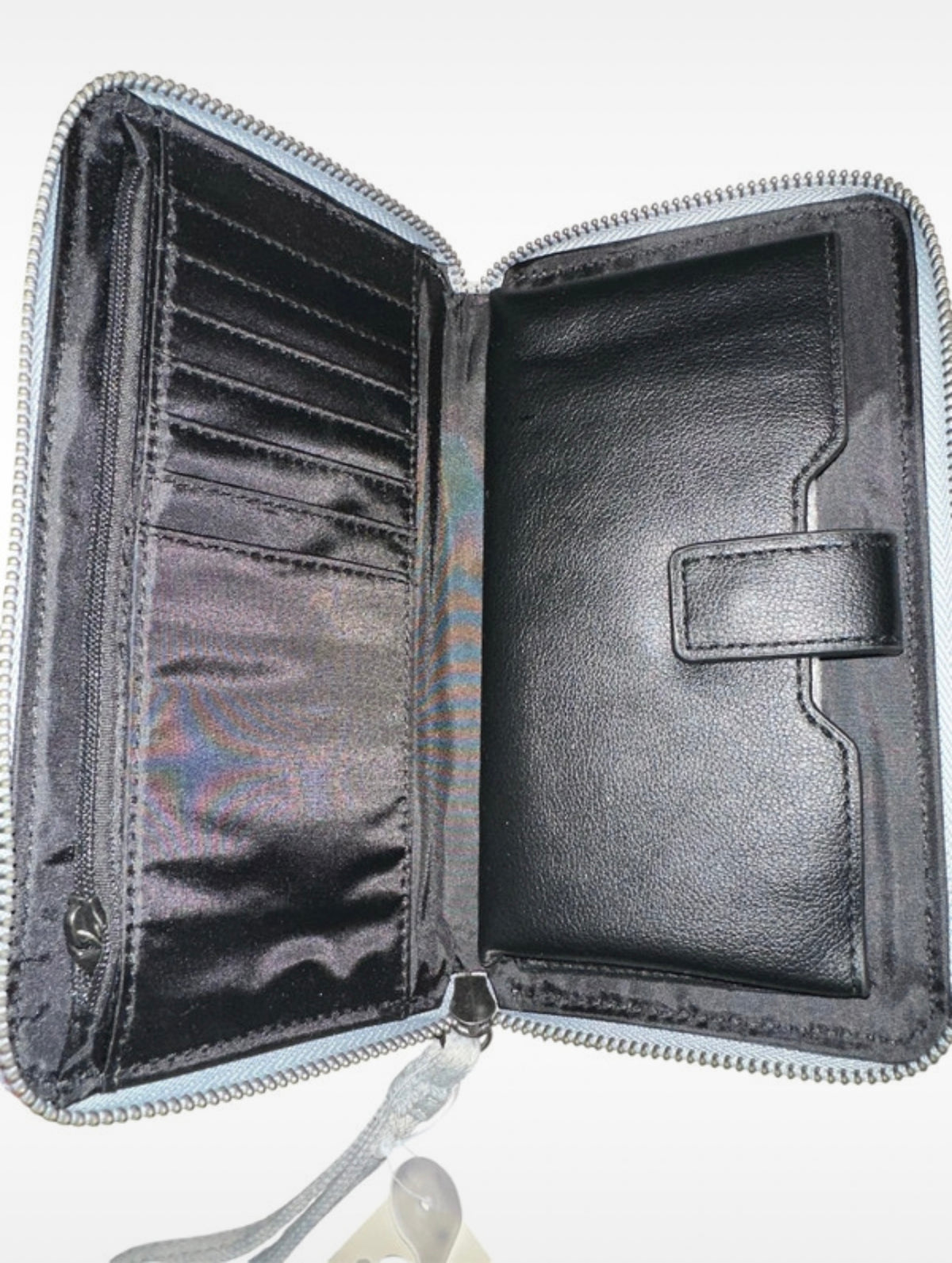 No Boundaries Light Wash Denim Zip Wallet Wristlet