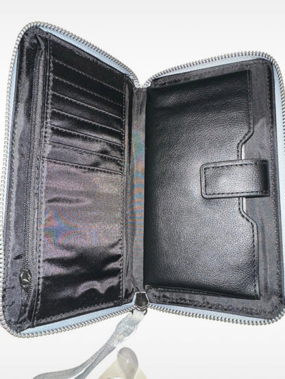 No Boundaries Light Wash Denim Zip Wallet Wristlet