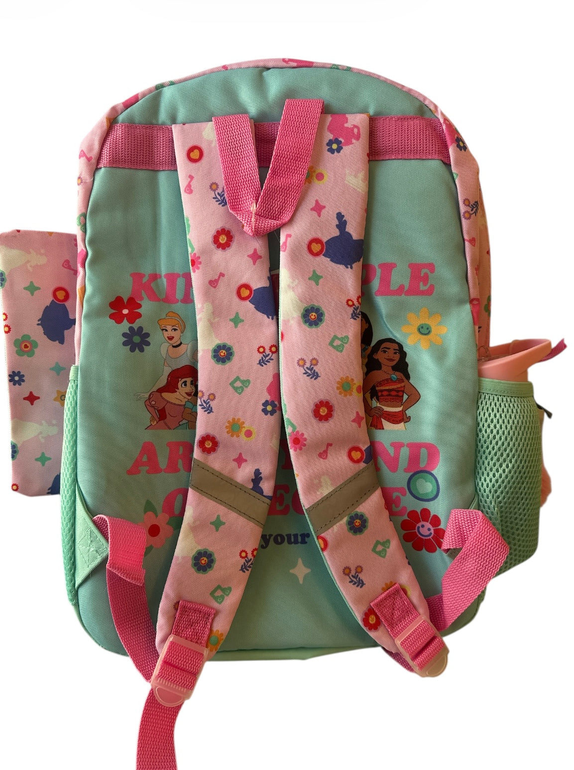 Disney Princess Girls Customizable Charm 17″ 6‑Piece Backpack Set – Light Pink