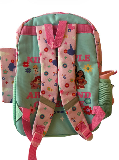 Disney Princess Girls Customizable Charm 17″ 6‑Piece Backpack Set – Light Pink