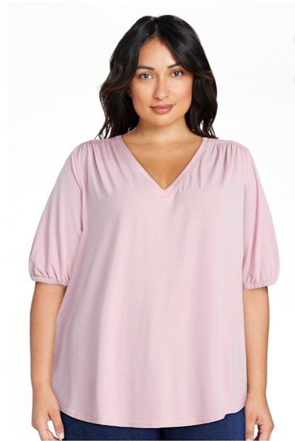 Terra & Sky Women's Plus Size V Neck Tee with Elbow Sleeves