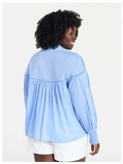 Terra & Sky Women's Plus Size Lace Inset Blouse with Long Sleeves