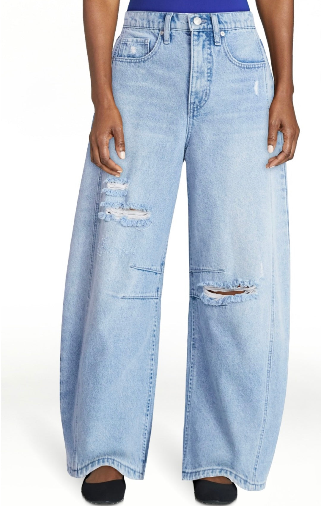 Scoop Women’s High-Rise Ankle Barrel Jeans with Distressed Details