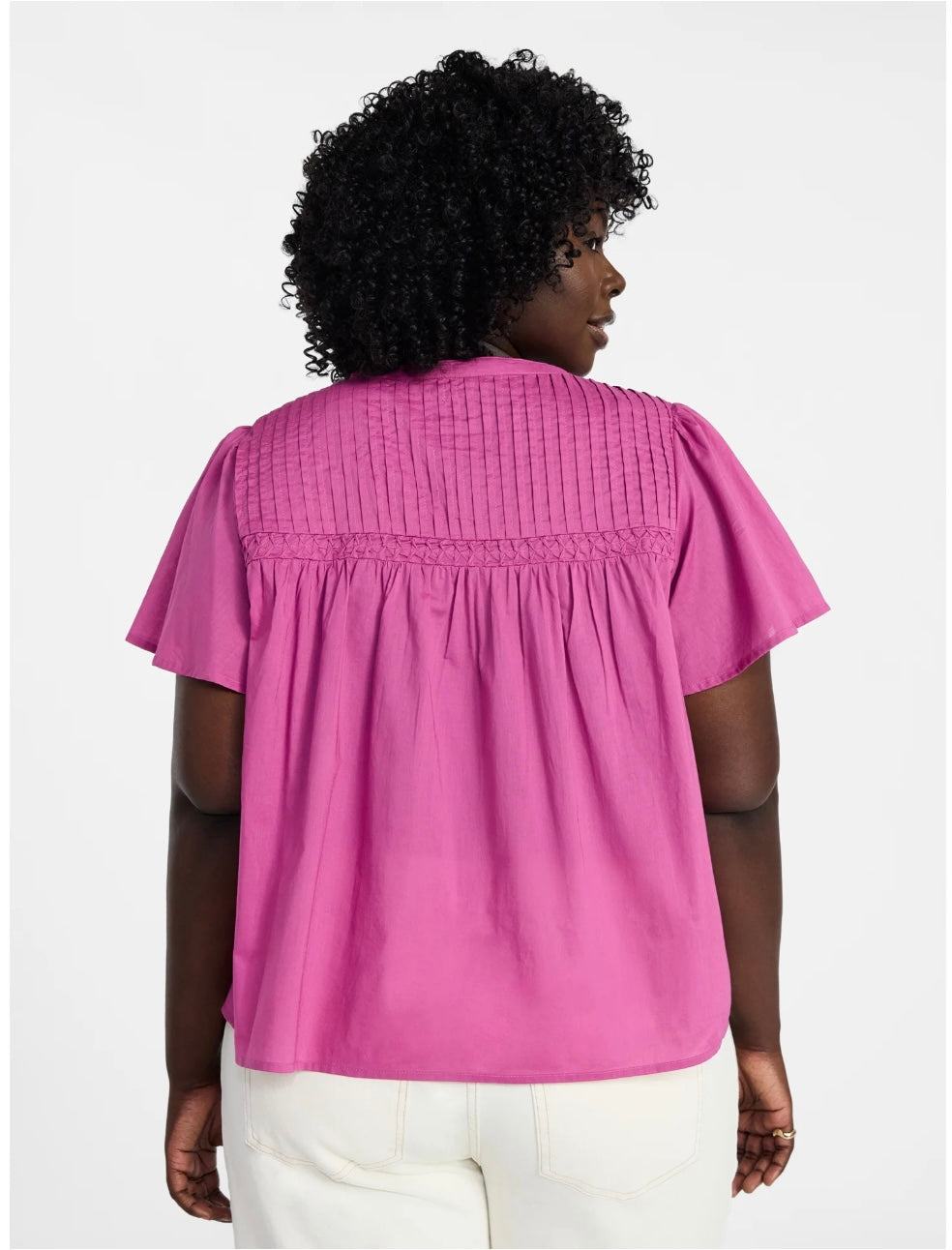 Terra & Sky Women’s Pleated Yoke Top with Short Flutter Sleeves