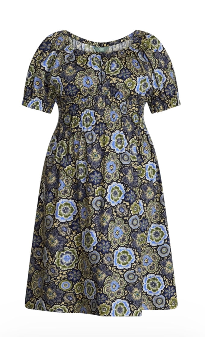 Women’s Plus Smocked Cotton Midi Dress with Short Puff Sleeves from Terra & Sky