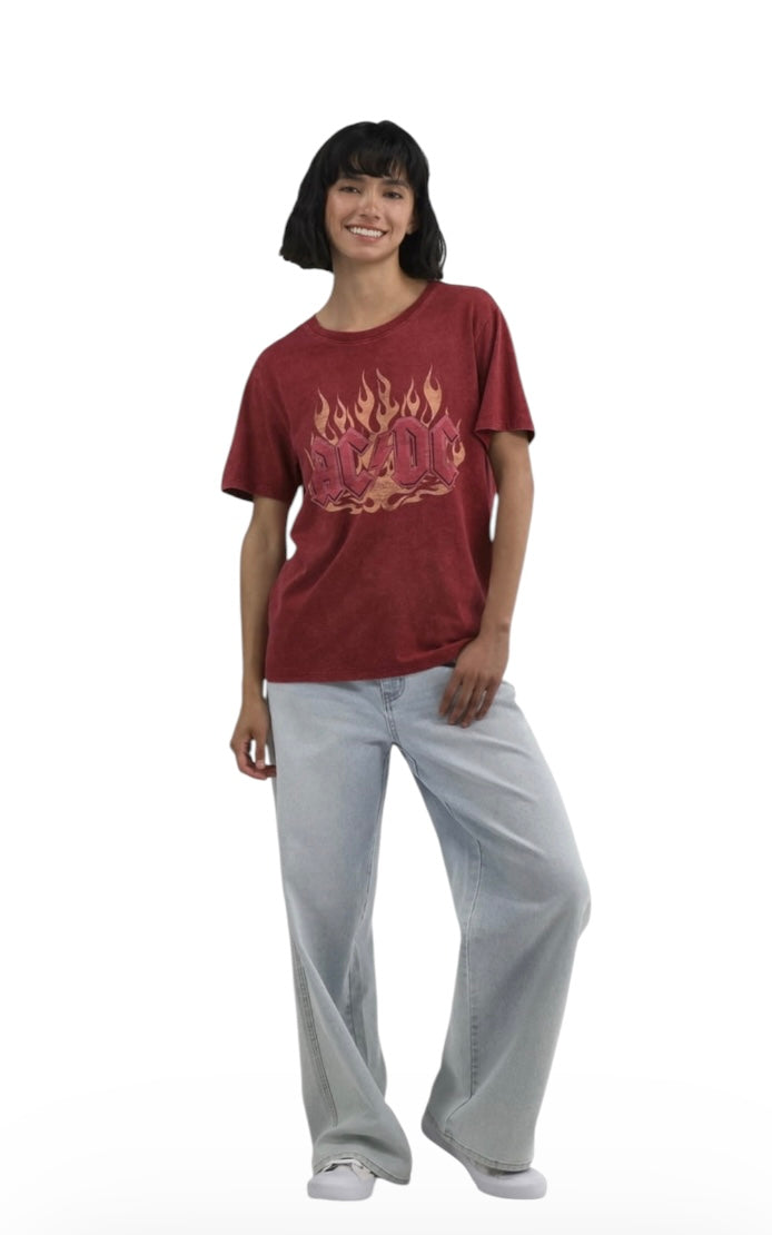 Women's AC/DC Flames Graphic Tee from Time and Tru