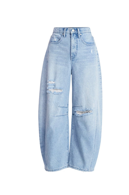 Scoop Women’s High-Rise Ankle Barrel Jeans with Distressed Details