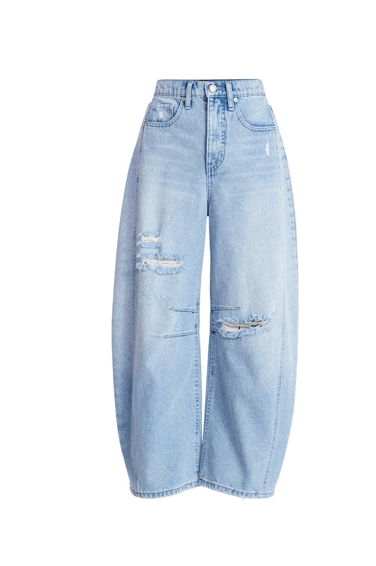 Scoop Women’s High-Rise Ankle Barrel Jeans with Distressed Details