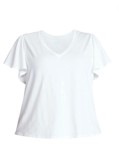 Terra & Sky Women's Plus Size V Neck Tee with Short Flutter Sleeves