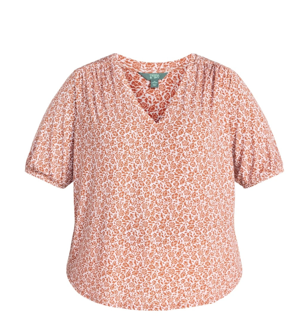 Terra & Sky Women's Plus Size V Neck Tee with Elbow Sleeves