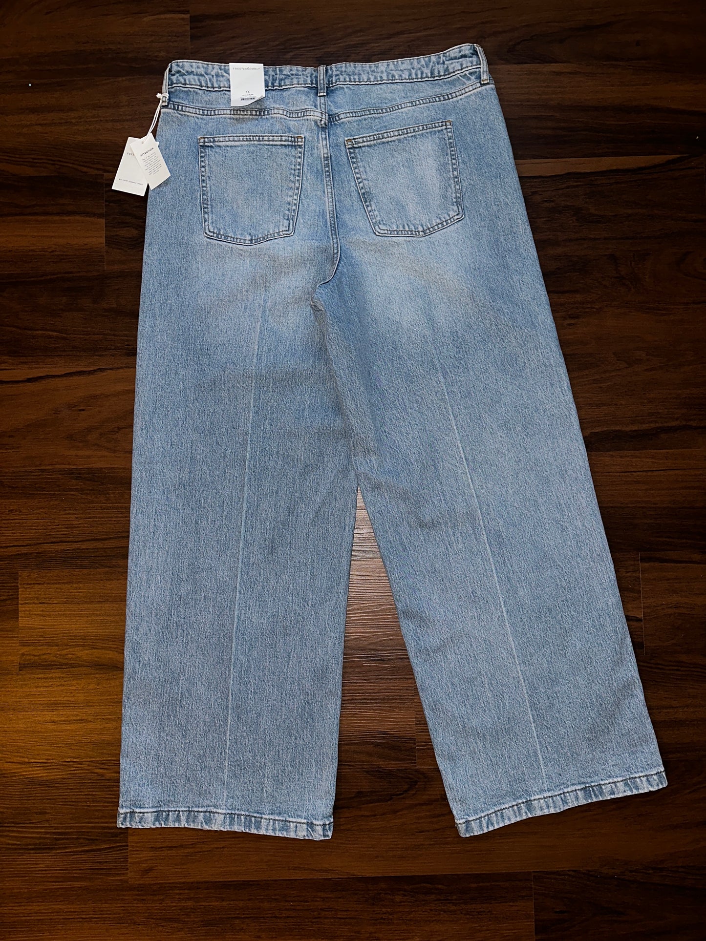 Free Assembly Women's High Rise Relaxed Wide Leg Jeans with Front Crease