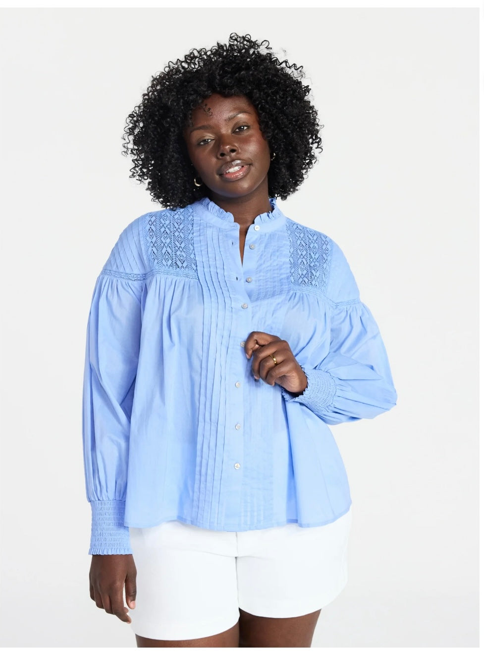 Terra & Sky Women's Plus Size Lace Inset Blouse with Long Sleeves