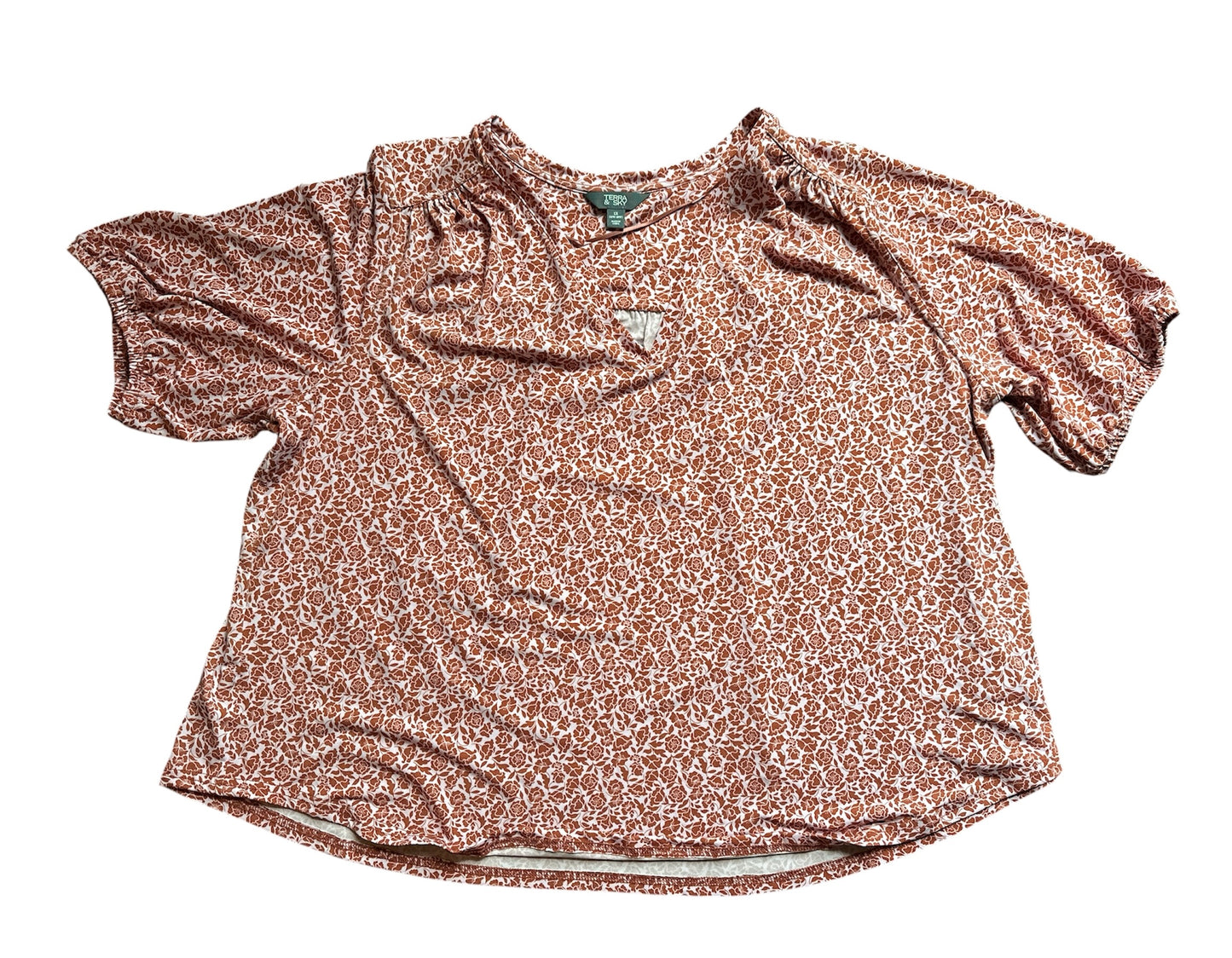 Terra & Sky Women's Plus Size V Neck Tee with Elbow Sleeves