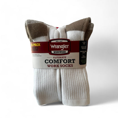 Wrangler Men’s Ultimate Comfort Crew Work Socks – 6 Pack, White