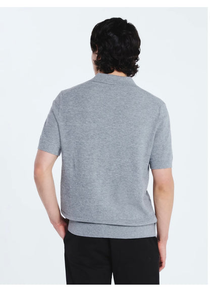 Free Assembly Men's Textured Stripe Polo Sweater with Short Sleeves