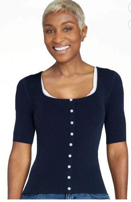 Scoop Women's Square Neckline Cardigan Sweater with Short Sleeves, Lightweight