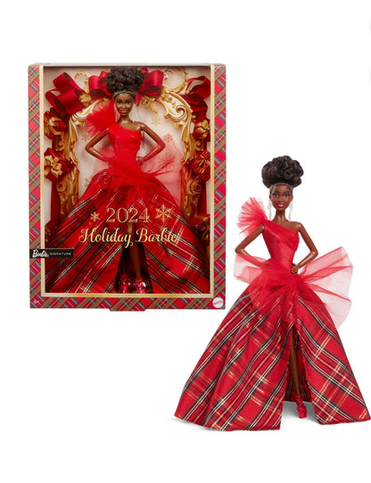 Barbie Signature 2024 Holiday Barbie Fashion Doll, Seasonal Collector Gift, Brown Hair with Plaid Gown