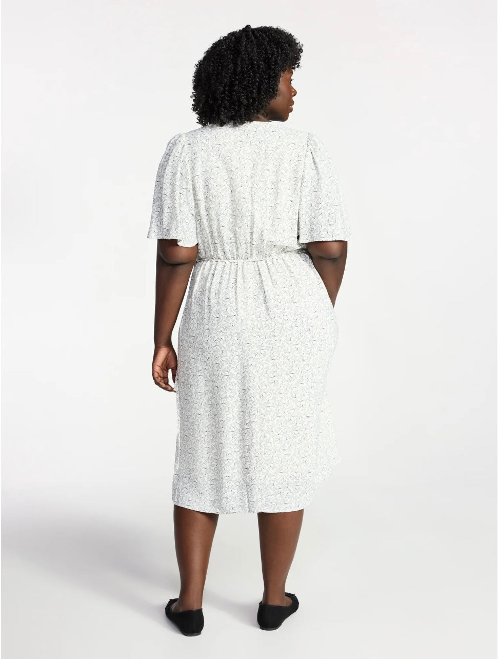 Terra & Sky Women's Plus Size Midi Wrap Dress with Elbow Sleeves