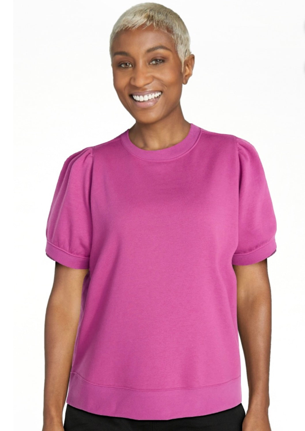 Terra & Sky Women's Plus Size Sweatshirt with Short Puff Sleeves
