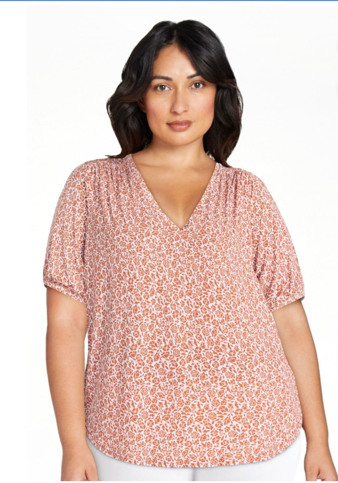 Terra & Sky Women's Plus Size V Neck Tee with Elbow Sleeves