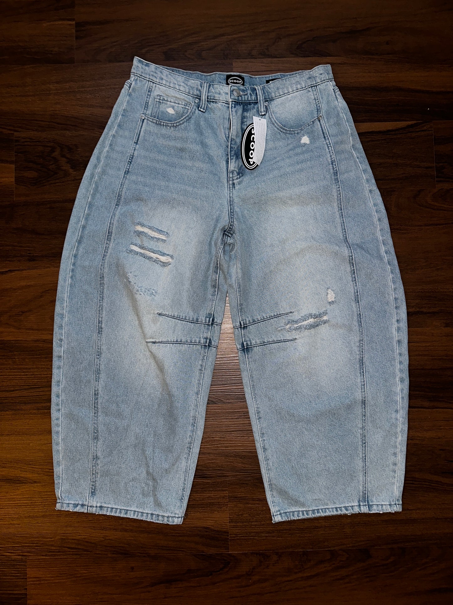 Scoop Women’s High-Rise Ankle Barrel Jeans with Distressed Details