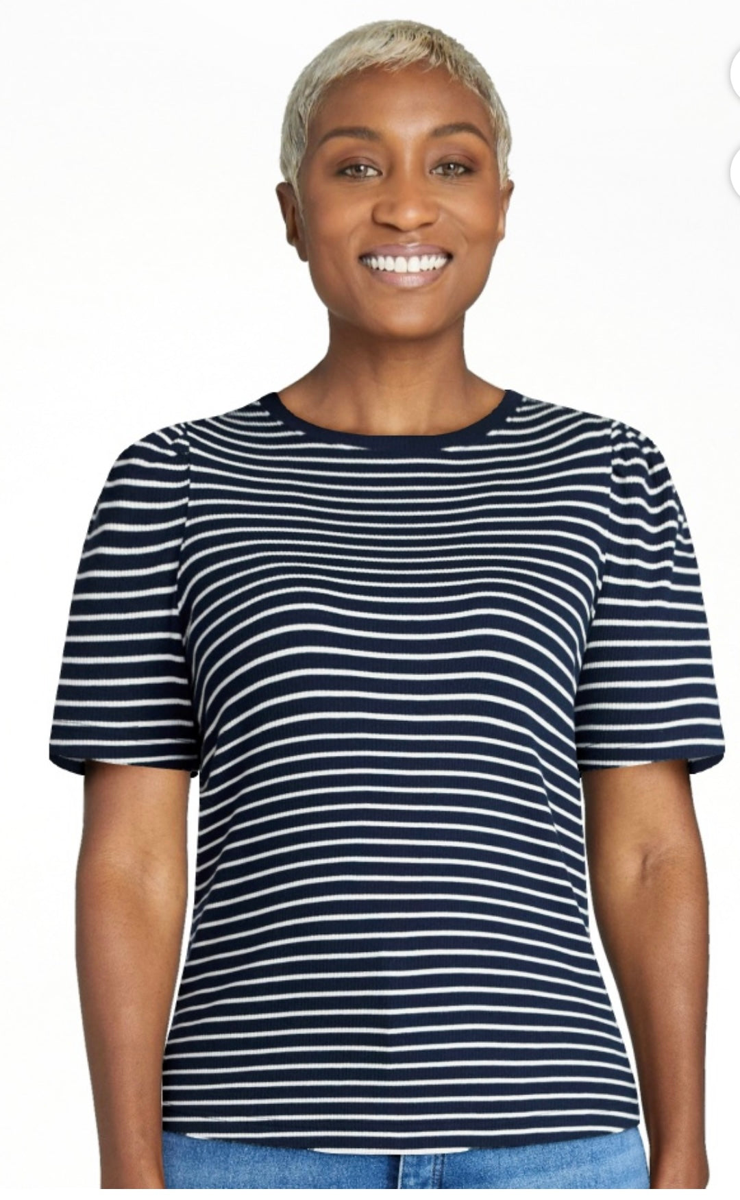 Terra & Sky Women's Plus Size Crewneck Top with Short Puff Sleeves