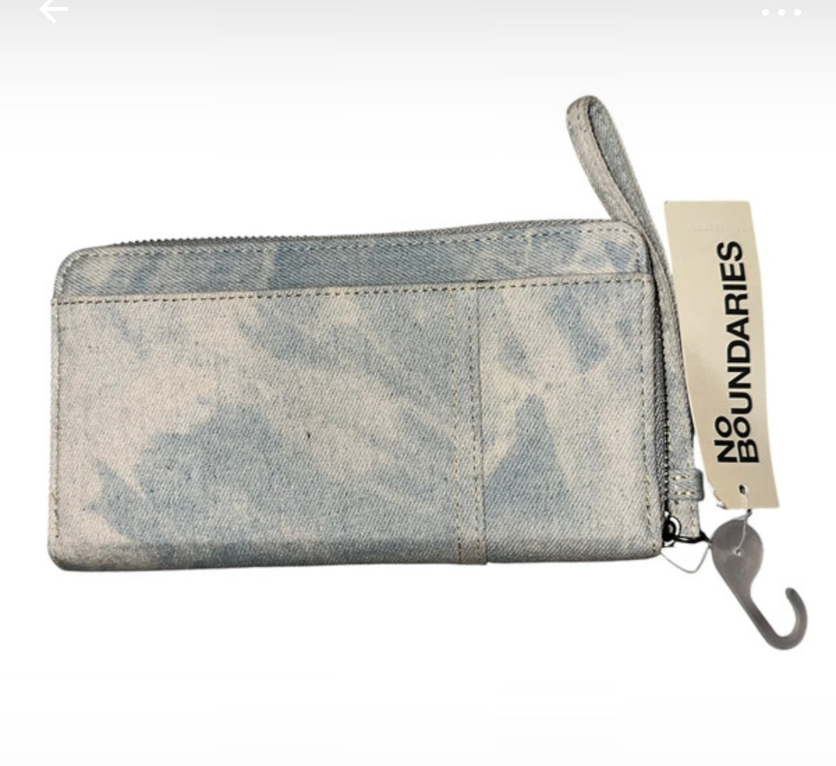 No Boundaries Light Wash Denim Zip Wallet Wristlet
