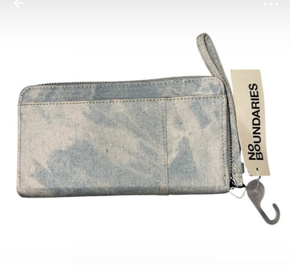 No Boundaries Light Wash Denim Zip Wallet Wristlet