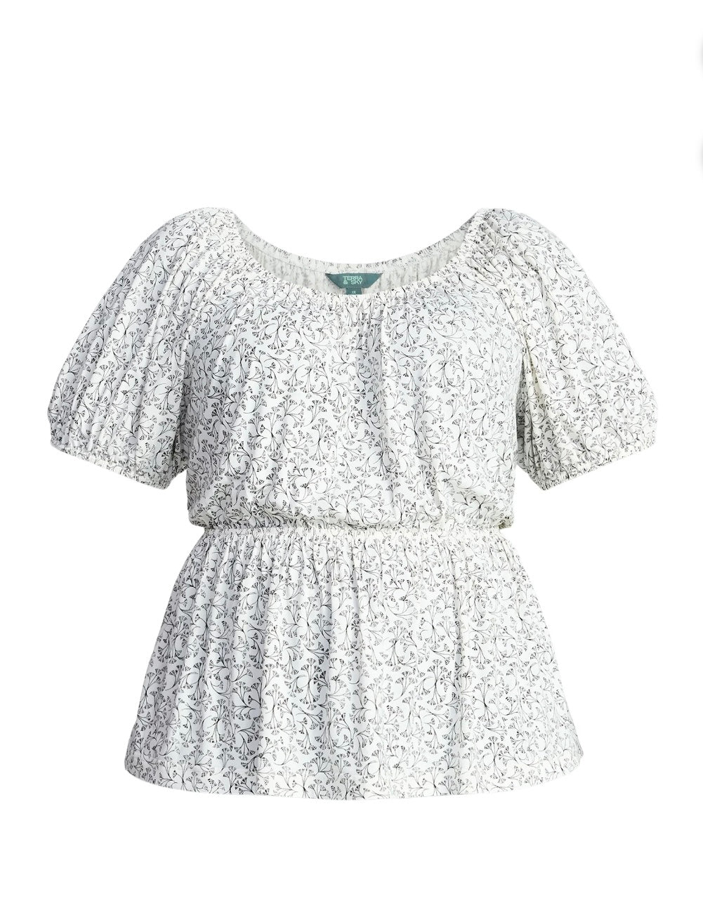 Terra & Sky Women's Peplum Top with Short Puff Sleeves