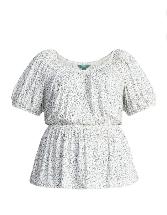 Terra & Sky Women's Peplum Top with Short Puff Sleeves