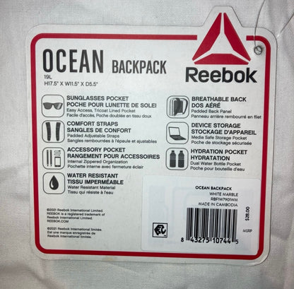 Reebok Ocean Backpack Sports Bag White Marble