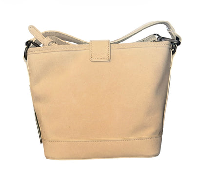 No Boundaries Studded Faux Suede Bucket Bag Beige Crossbody