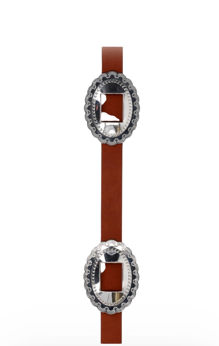 Kacey Lee Women's Leather Belt Decorative Silver Conchos Western
