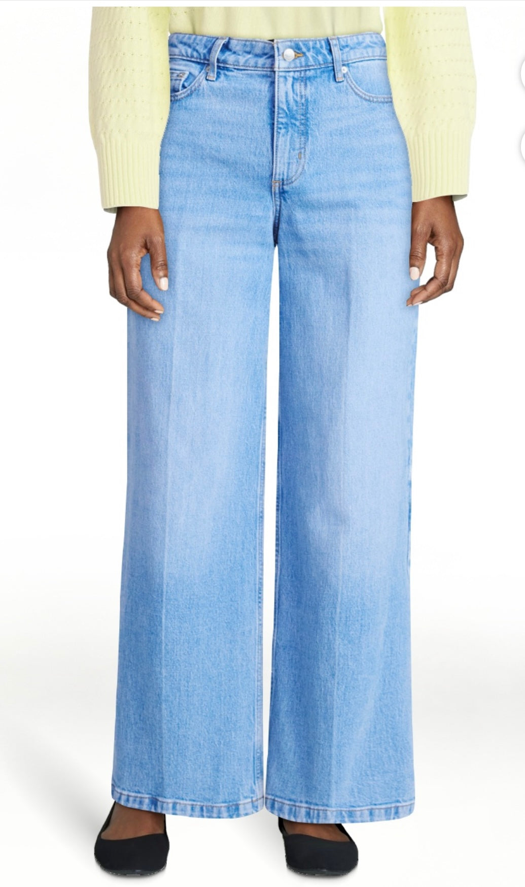 Free Assembly Women's High Rise Relaxed Wide Leg Jeans with Front Crease