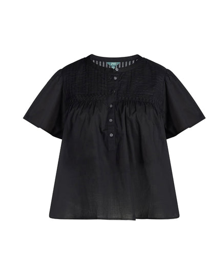 Terra & Sky Women’s Pleated Yoke Top with Short Flutter Sleeves