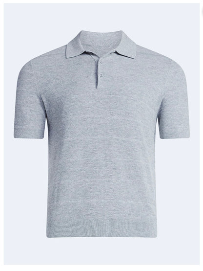 Free Assembly Men's Textured Stripe Polo Sweater with Short Sleeves