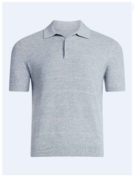 Free Assembly Men's Textured Stripe Polo Sweater with Short Sleeves