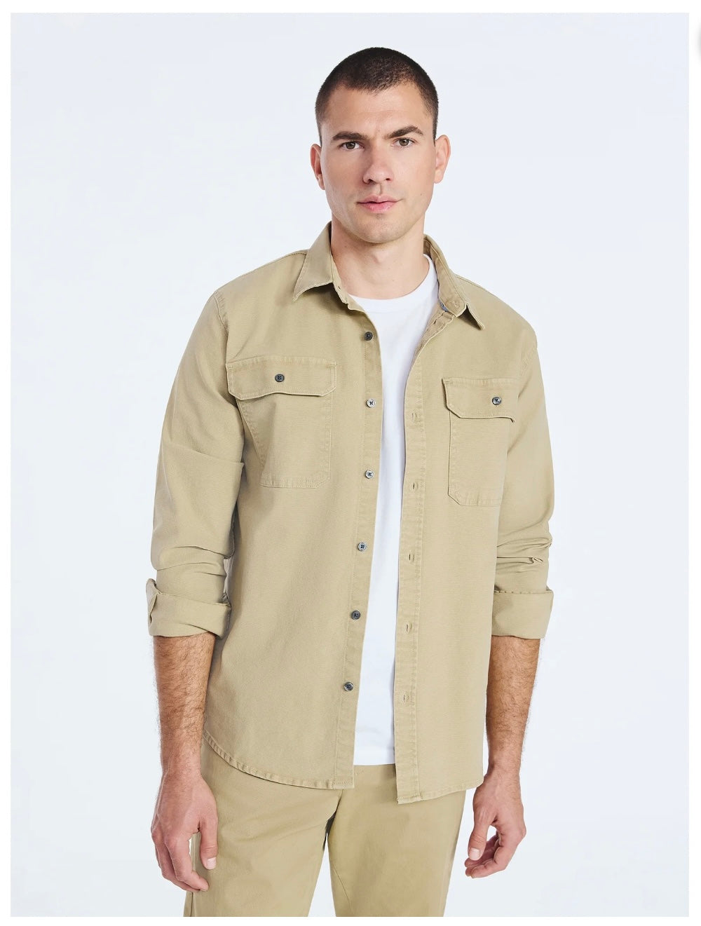Free Assembly Men's Two Pocket Woven Shirt with Long Sleeves