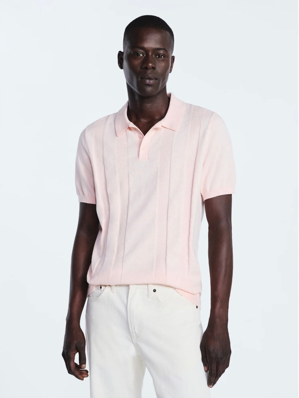 Free Assembly Men's Textured Stripe Polo Sweater with Short Sleeves