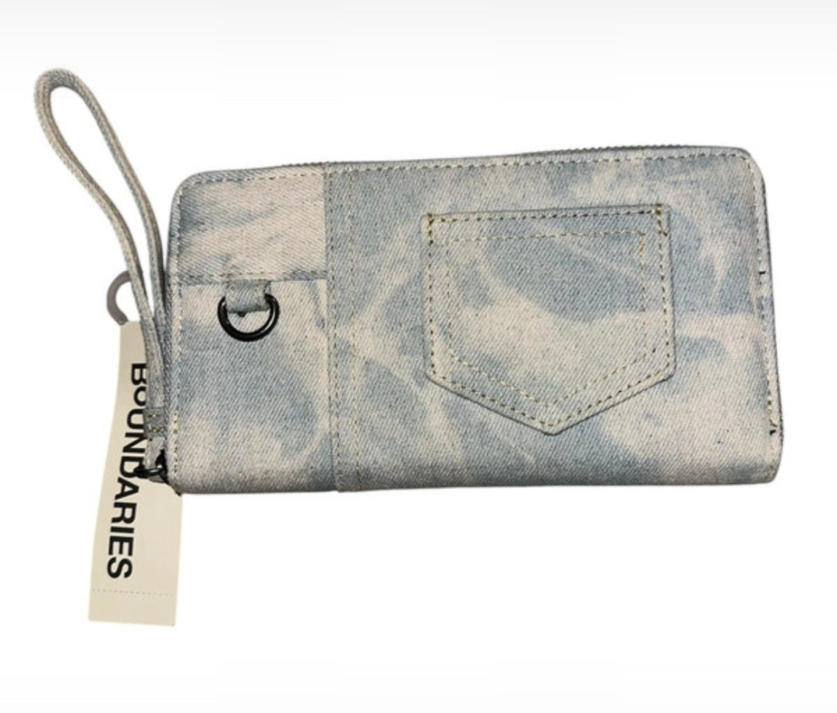 No Boundaries Light Wash Denim Zip Wallet Wristlet