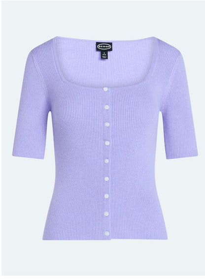 Scoop Women's Square Neckline Cardigan Sweater with Short Sleeves, Lightweight