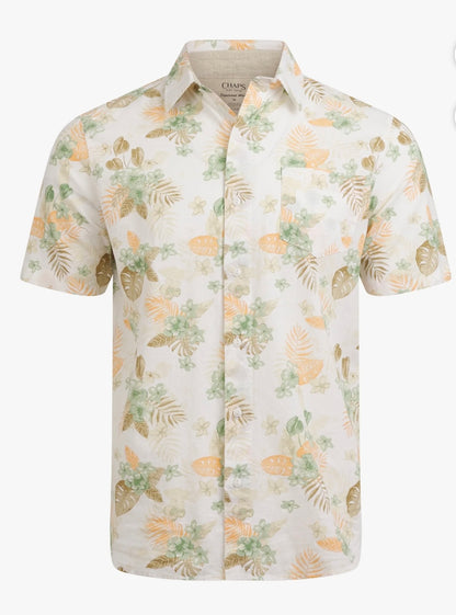 Chaps Men’s Linen-Blend Printed Woven Shirt