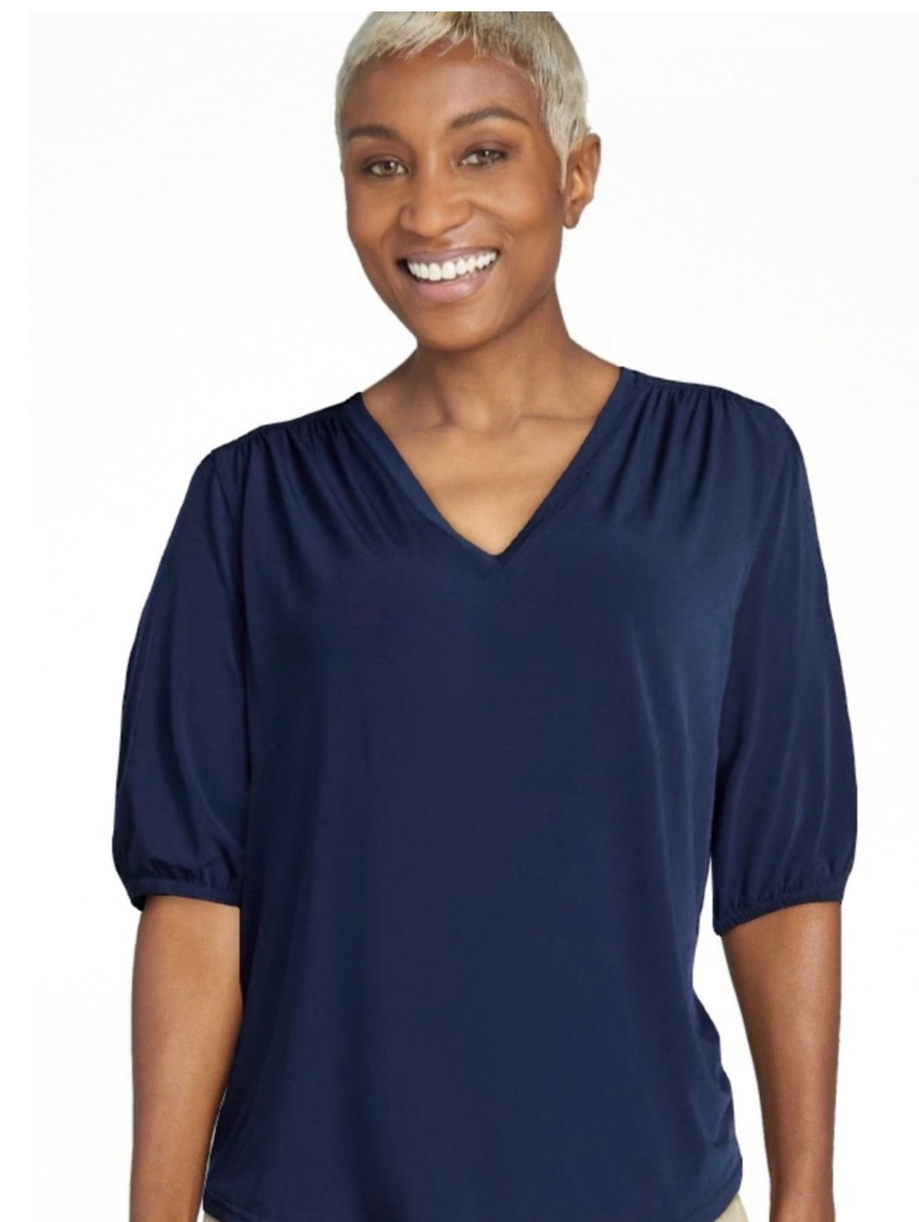 Terra & Sky Women's Plus Size V Neck Tee with Elbow Sleeves